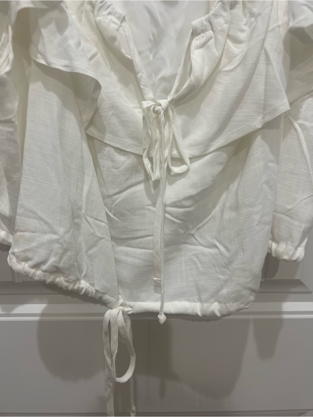 Poetry White Ruffle Tie-Front Peasant Blouse - Women's - Picture 3 of 4
